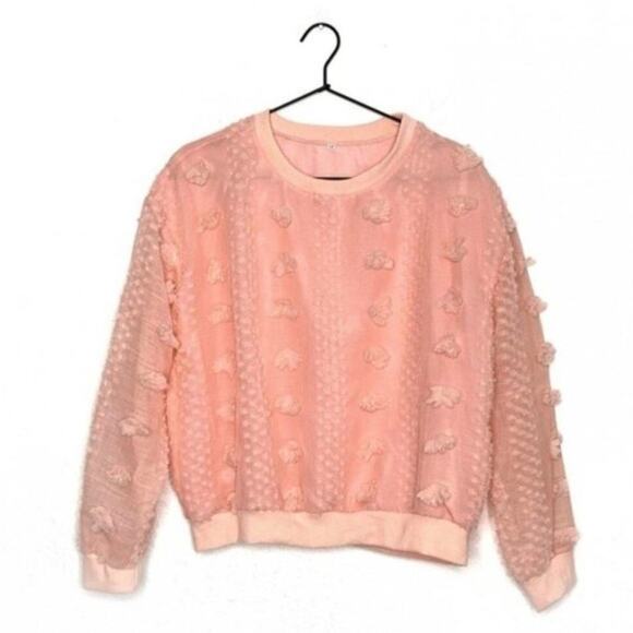 Textured Chiffon Pom-Pom Top Pastel Baby Pink size Medium - Picture 5 of 5